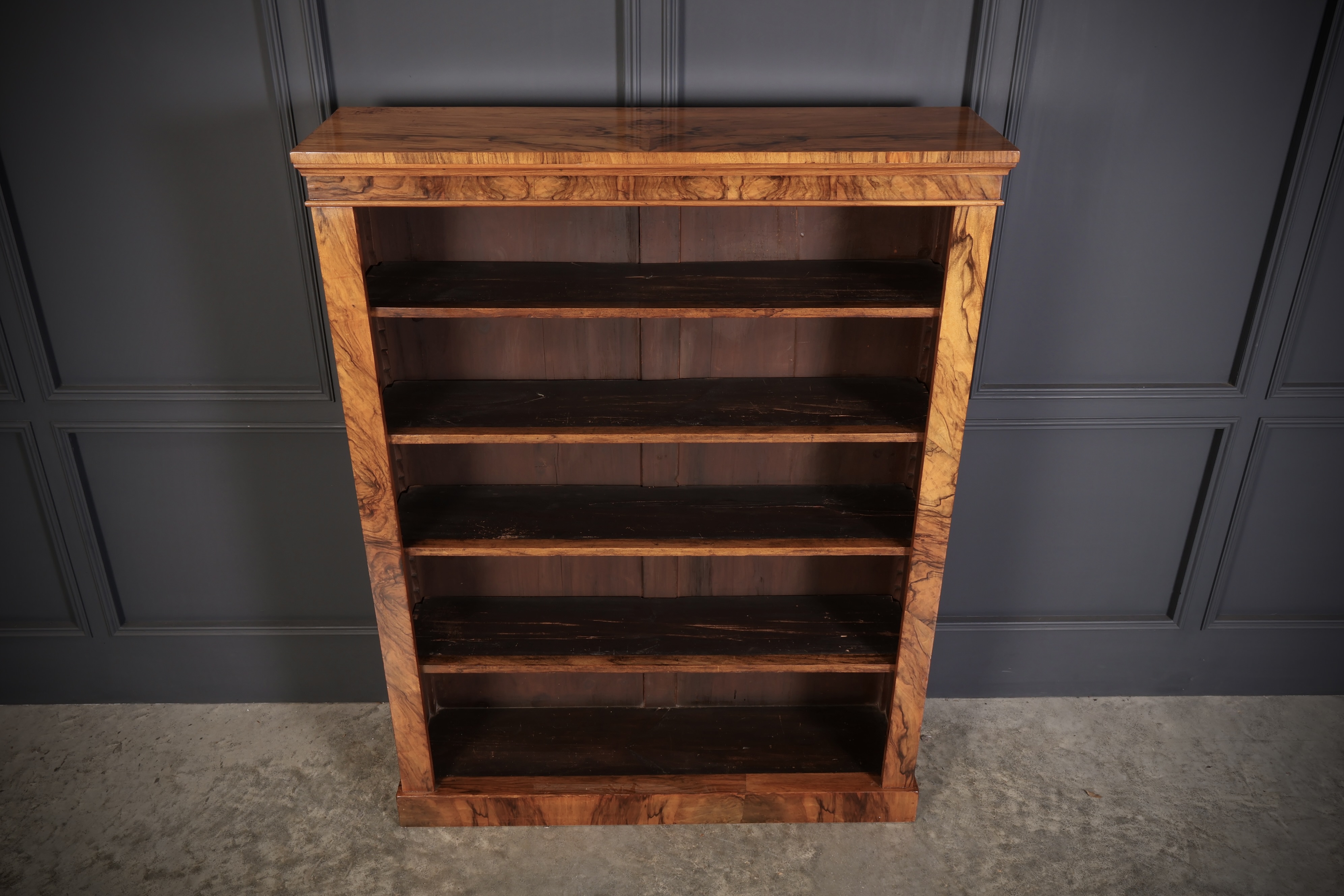 Victorian Figured Walnut Open Bookcase Antique, Walnut, Antique Bookcases 10